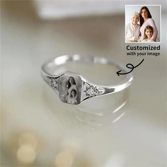 Personalized Birthstone Photo Ring - Buy 2 Free Shipping